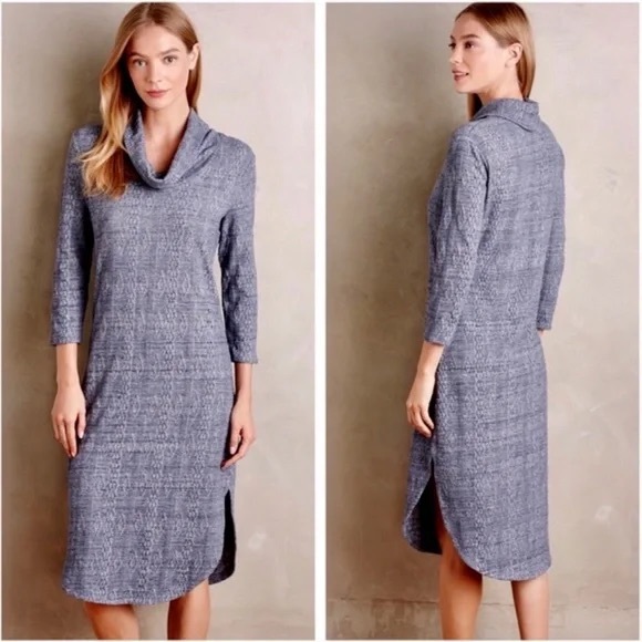 Anthropologie Dresses & Skirts - NEW Anthropologie Knit Cowl Neck Sweater Dress Navy/Marine Size Large
